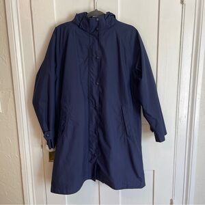 L.L. Bean Raincoat Jacket Hooded Women's Large L Blue with Plaid Lining